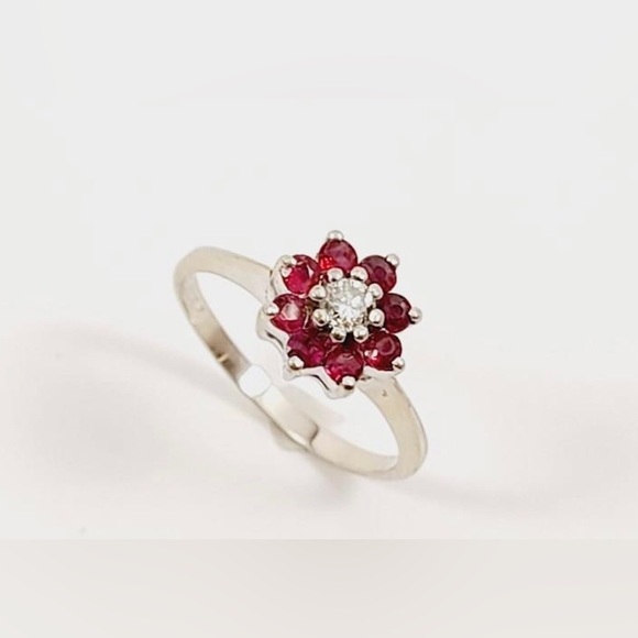 Ruby and Diamond ring 14k solid white gold genuine gems - Picture 4 of 7
